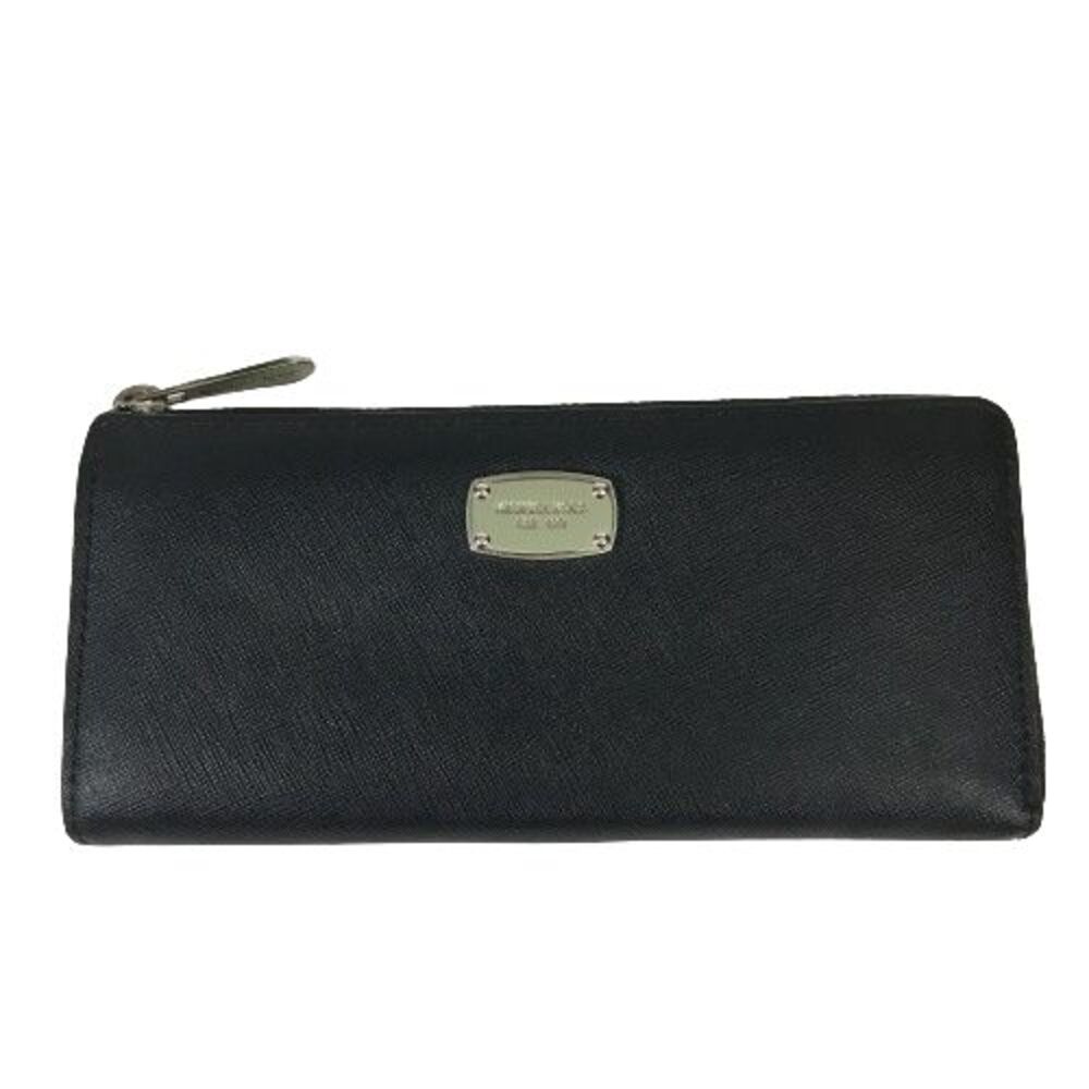 Michael Kors Jet Set Zip Wallet Black Saffiano Leather w/Silver Full Size Long